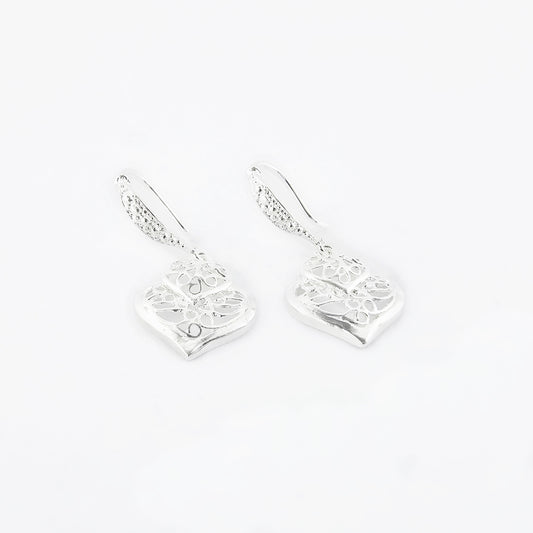 Aretes Colgantes Corazón Espiga Plata 925