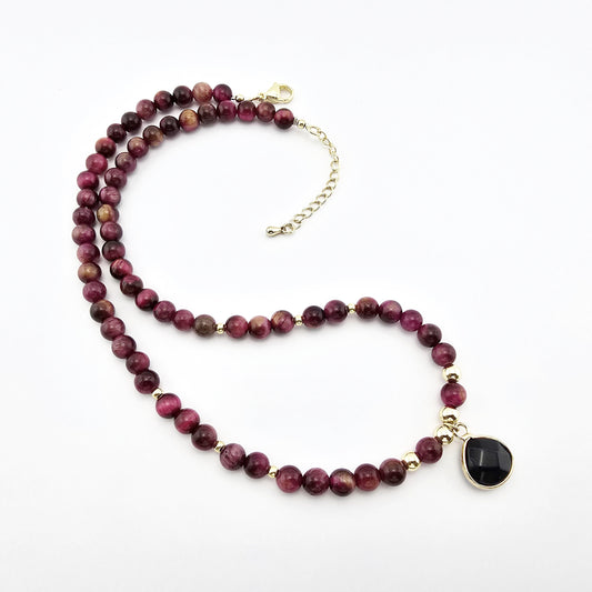 Collar Ojo de Tigre Rojo Dije Jade Negro