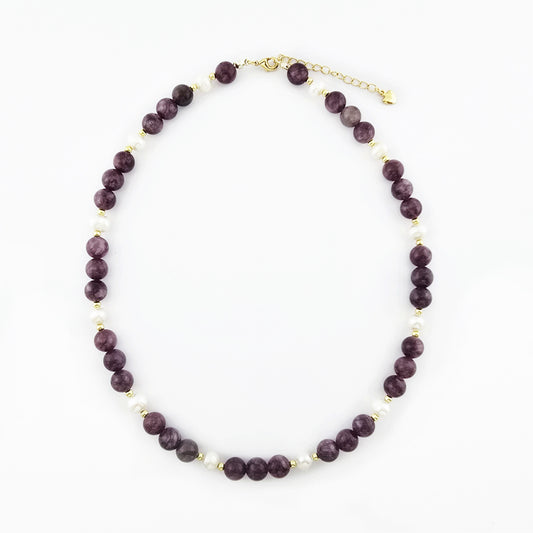 Collar de Lepidolita y Perlas Naturales