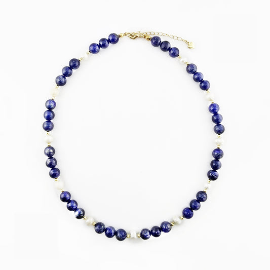 Collar de Lapislázuli y Perlas Naturales para Mujer