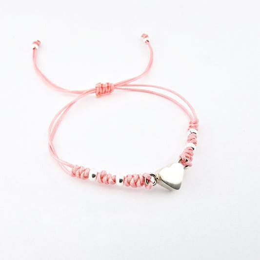 Pulsera Hilo Rosa Corazón Plata 950
