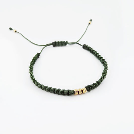 Pulsera Macramé Verde Acero Dorado