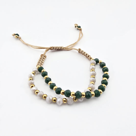 Pulsera Tejida Macramé Doble Murano Gold Plated