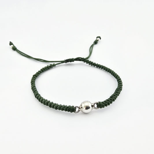 Pulsera Hilo Verde Oscuro con Billa Plata 950