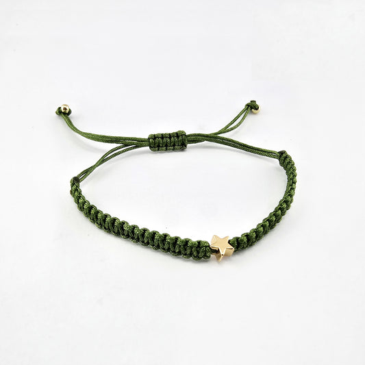 Pulsera Tejida Macramé Verde Estrella Dorada