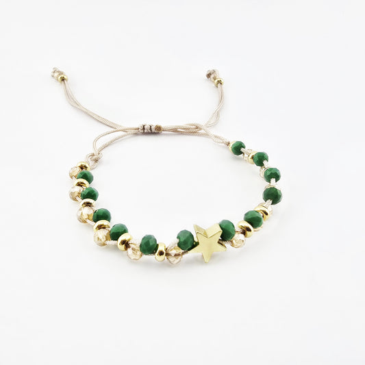 Pulsera Trenzada Verde Dorada con Estrella