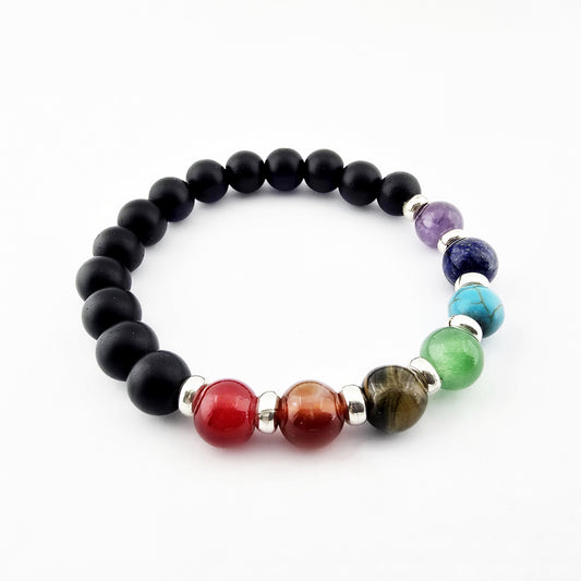 Pulsera 7 Chakras Onix Negro y Plata 950
