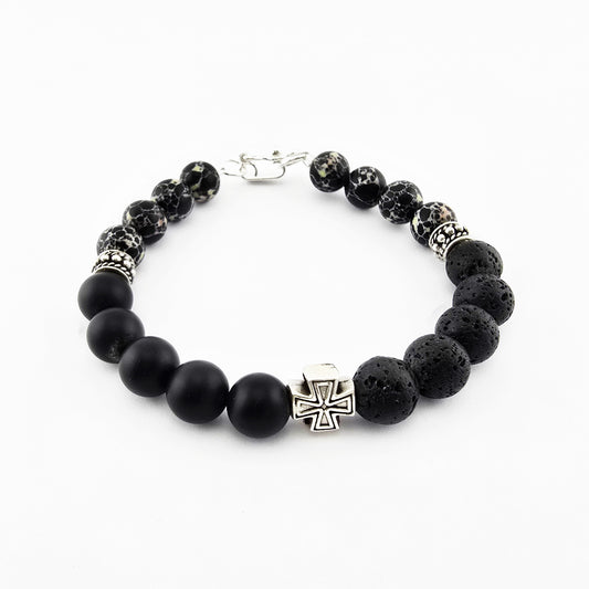 Pulsera Negra Cruz Plata 950