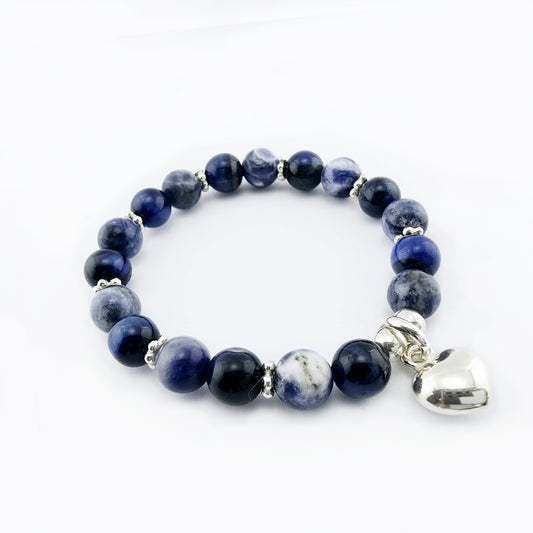 Pulsera de Sodalita y Corazón de Plata