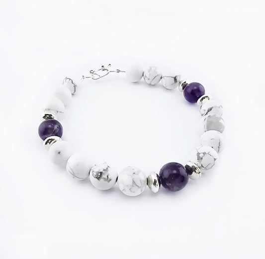 Pulsera de Howlita y Amatista con Plata 950