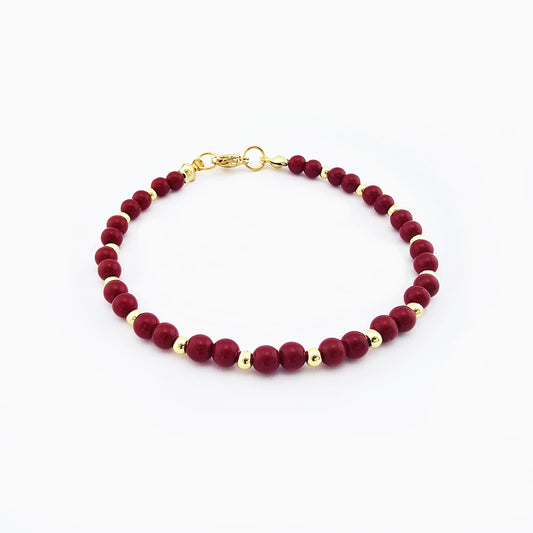 Pulsera de Ágata Rojo Sangre y Acabado Dorado