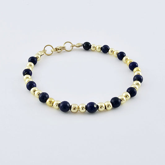 Pulsera de Lapislázuli con Cuentas Doradas GD
