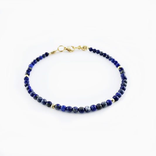 Pulsera de Lapislázuli con Cuentas Doradas MD