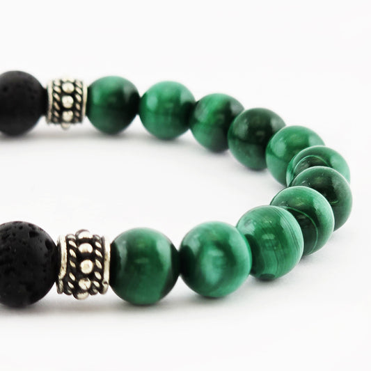 Pulsera de Malaquita y Lava Negra con Plata 950