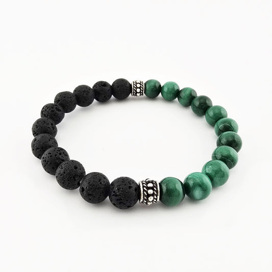 Pulsera de Malaquita y Lava Negra con Plata 950