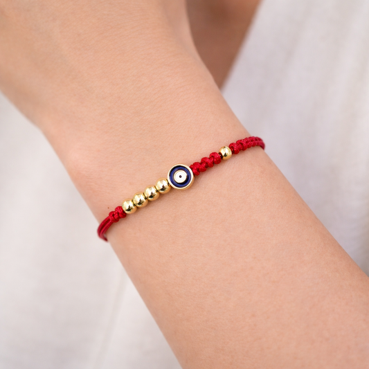 Pulsera de Hilo Rojo Ojo Turco Azul