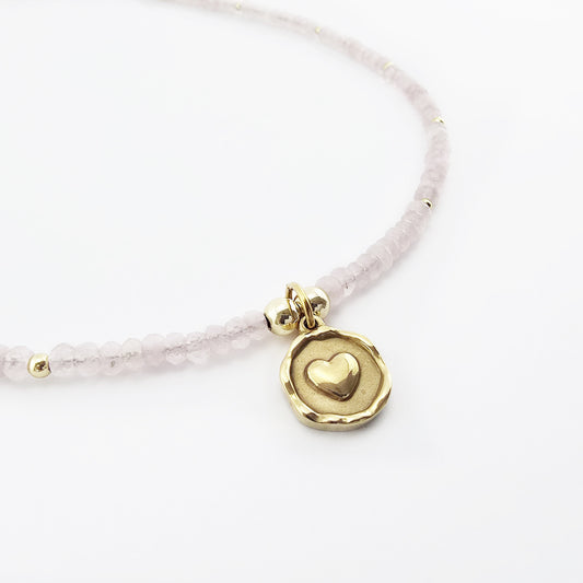 Collar Ágata Lila con Dije de Corazón Gold