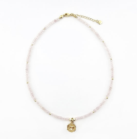 Collar Ágata Lila con Dije de Corazón Gold