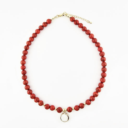 Collar de Turquesa Roja con Dije Chapado en Oro 18K