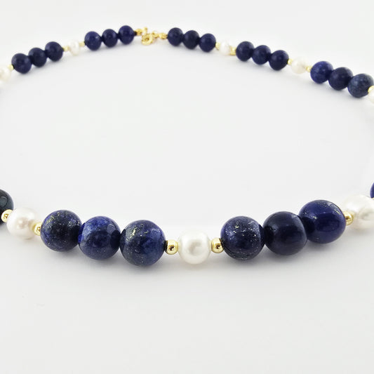 Collar de Lapislázuli y Perlas Naturales para Mujer