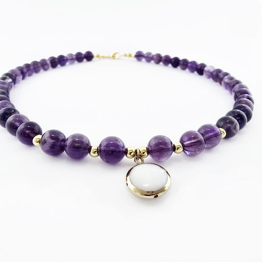 Collar de Amatista con Dije Chapado en Oro 18K