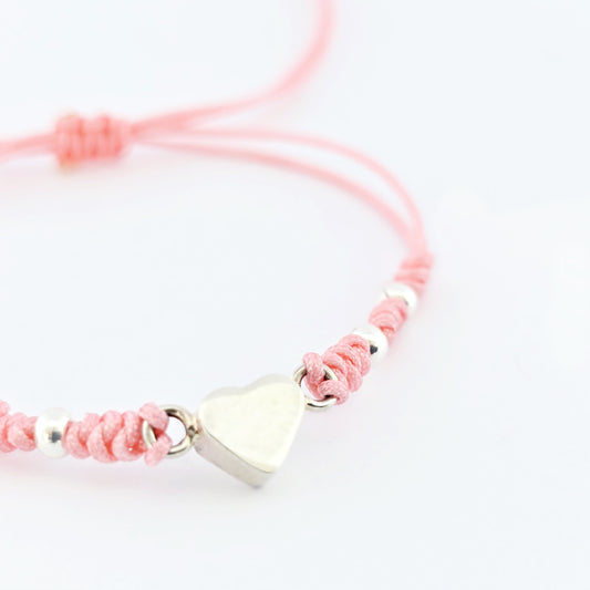 Pulsera Hilo Rosa Corazón Plata 950