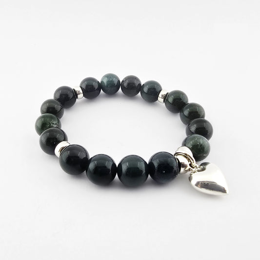 Pulsera Ágata Verde Corazón Plata 950