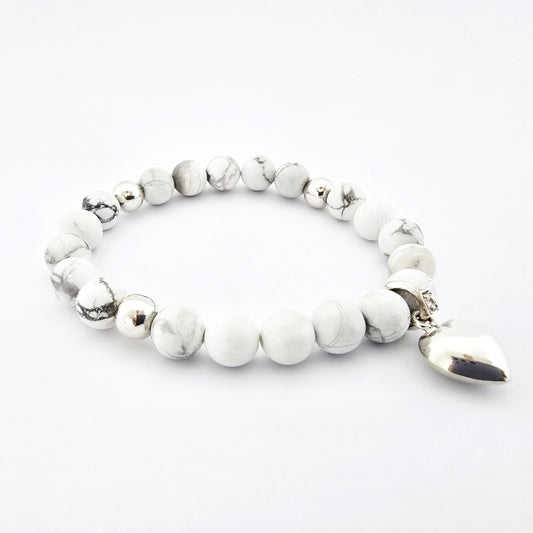 Pulsera Howlita Blanca Corazón Plata