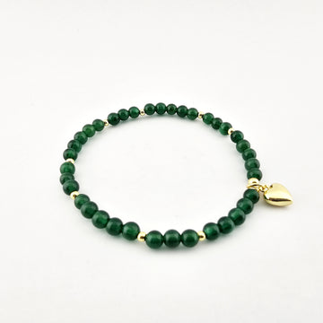 Pulsera Jade Malasia Corazón Dorado