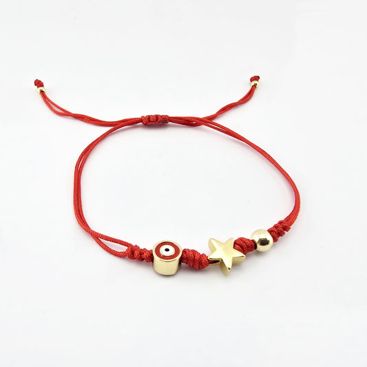 Pulsera Roja Macramé con Ojo Turco y Estrella