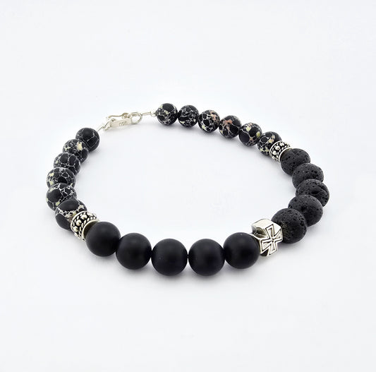 Pulsera Negra Cruz Plata 950