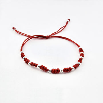 Pulsera Nudos Macramé Roja Plata 950