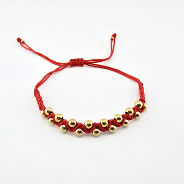 Pulsera Roja Macramé con Bolillas Doradas