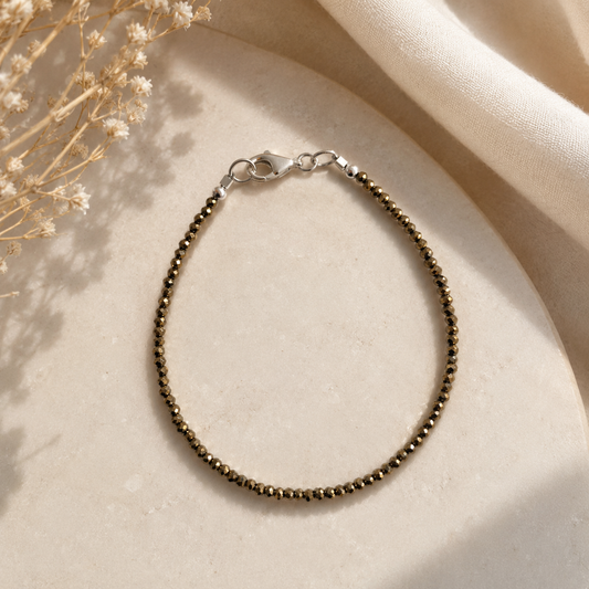 Pulsera de Pirita Facetada con Broche de Plata