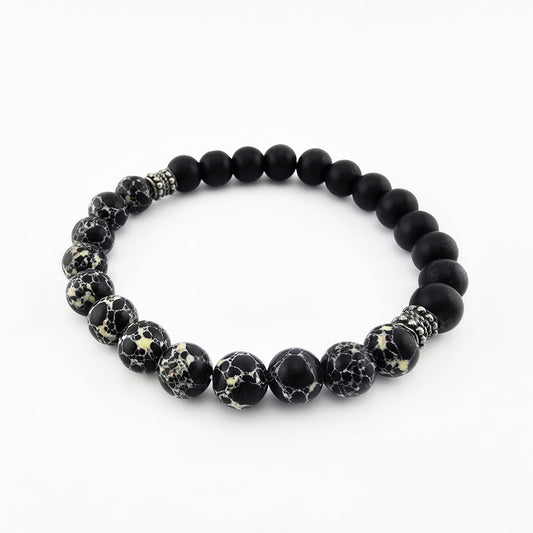 Pulsera Hombre Piedra Negra Plata Quemada