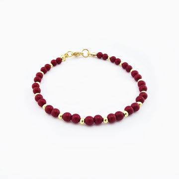 Pulsera de Ágata Rojo Sangre y Acabado Dorado