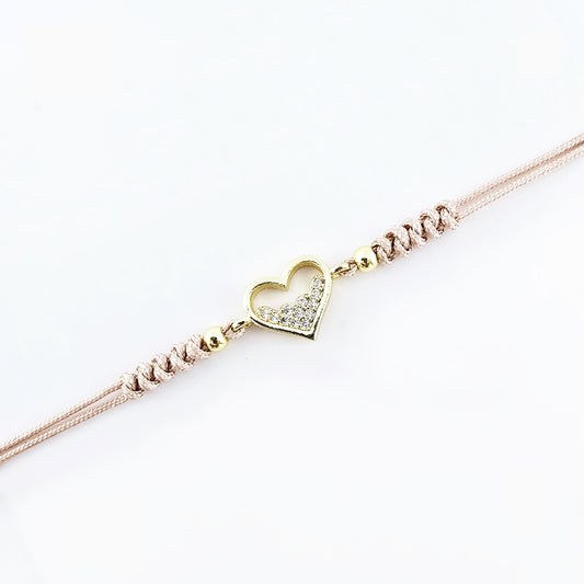Pulsera de Hilo Beige con Corazón Bañado en Oro