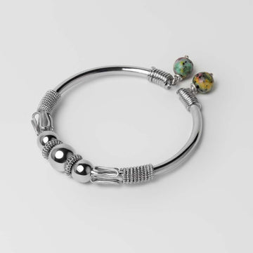 Signature Silver Beads & Multicolor Stones Bangle